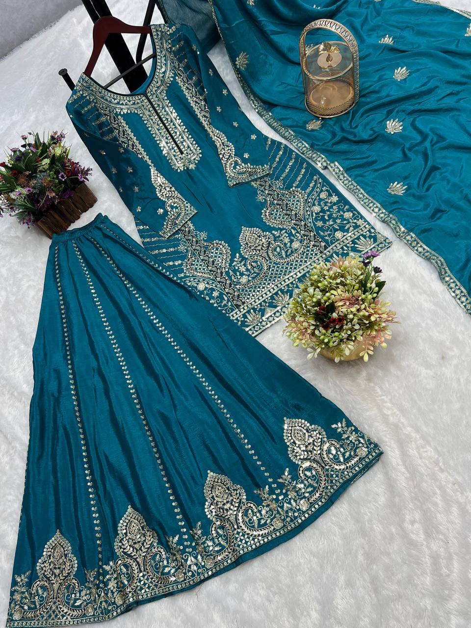 NEW TRDITIONAL COLLECTION 3 PIECE FANCY KURTI WITH PLAZZO