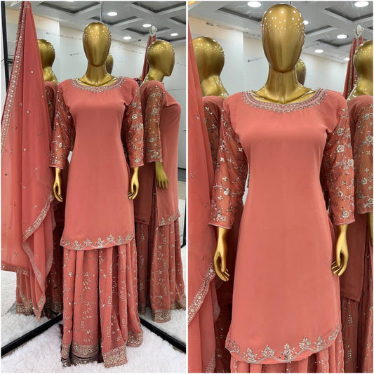 New Designer Party Wear Look Top-Plazzo and Dupatta With Heavy Embroidery Work