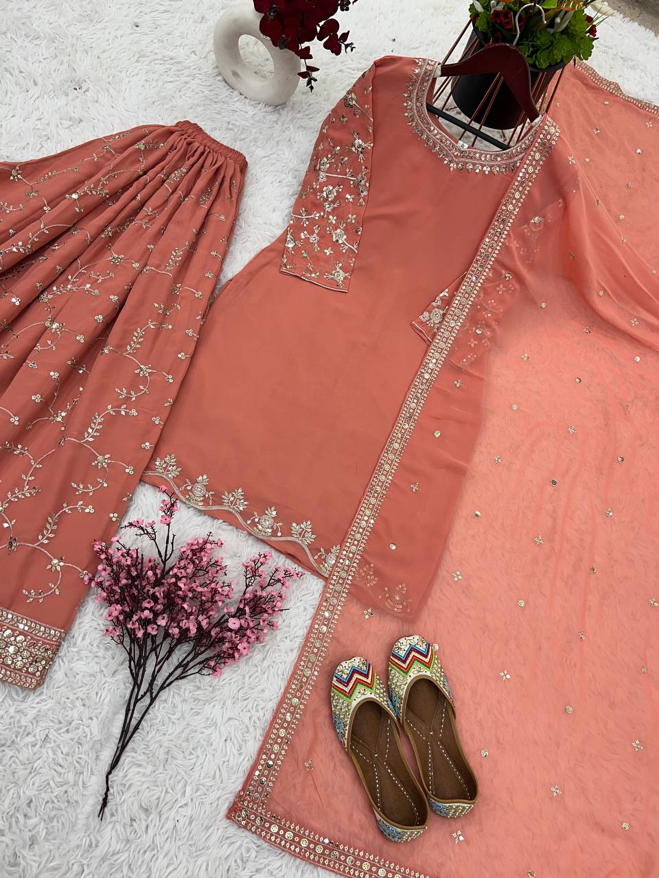 New Designer Party Wear Look Top-Plazzo and Dupatta With Heavy Embroidery Work