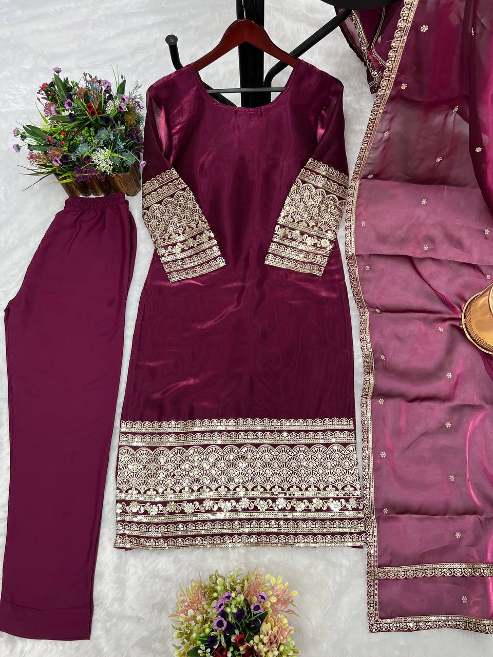 NEW TRDITIONAL COLLECTION 3 PIECE FANCY KURTI WITH BOTTOM AND BEAUTIFUL DUPATTA