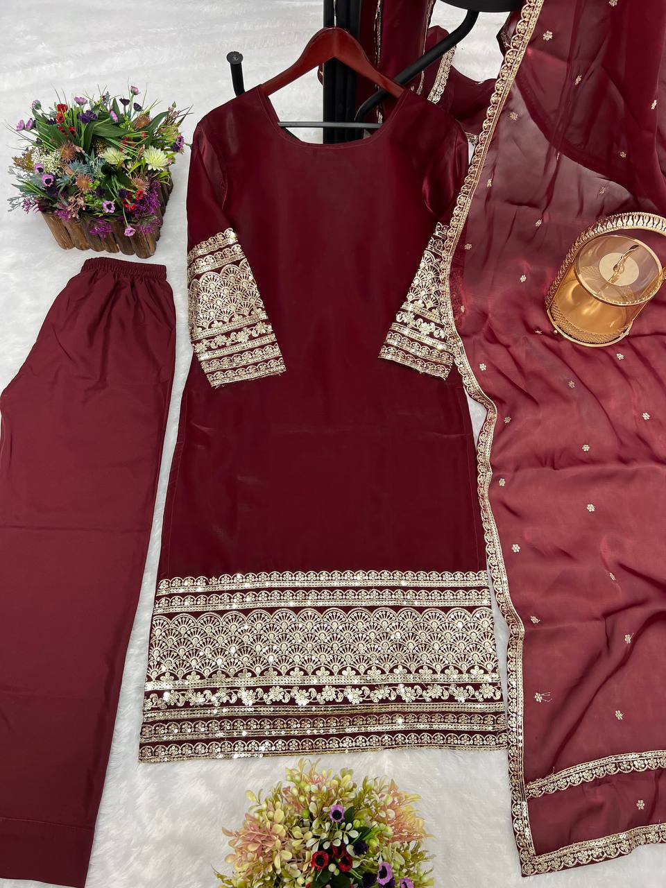 NEW TRDITIONAL COLLECTION 3 PIECE FANCY KURTI WITH BOTTOM AND BEAUTIFUL DUPATTA