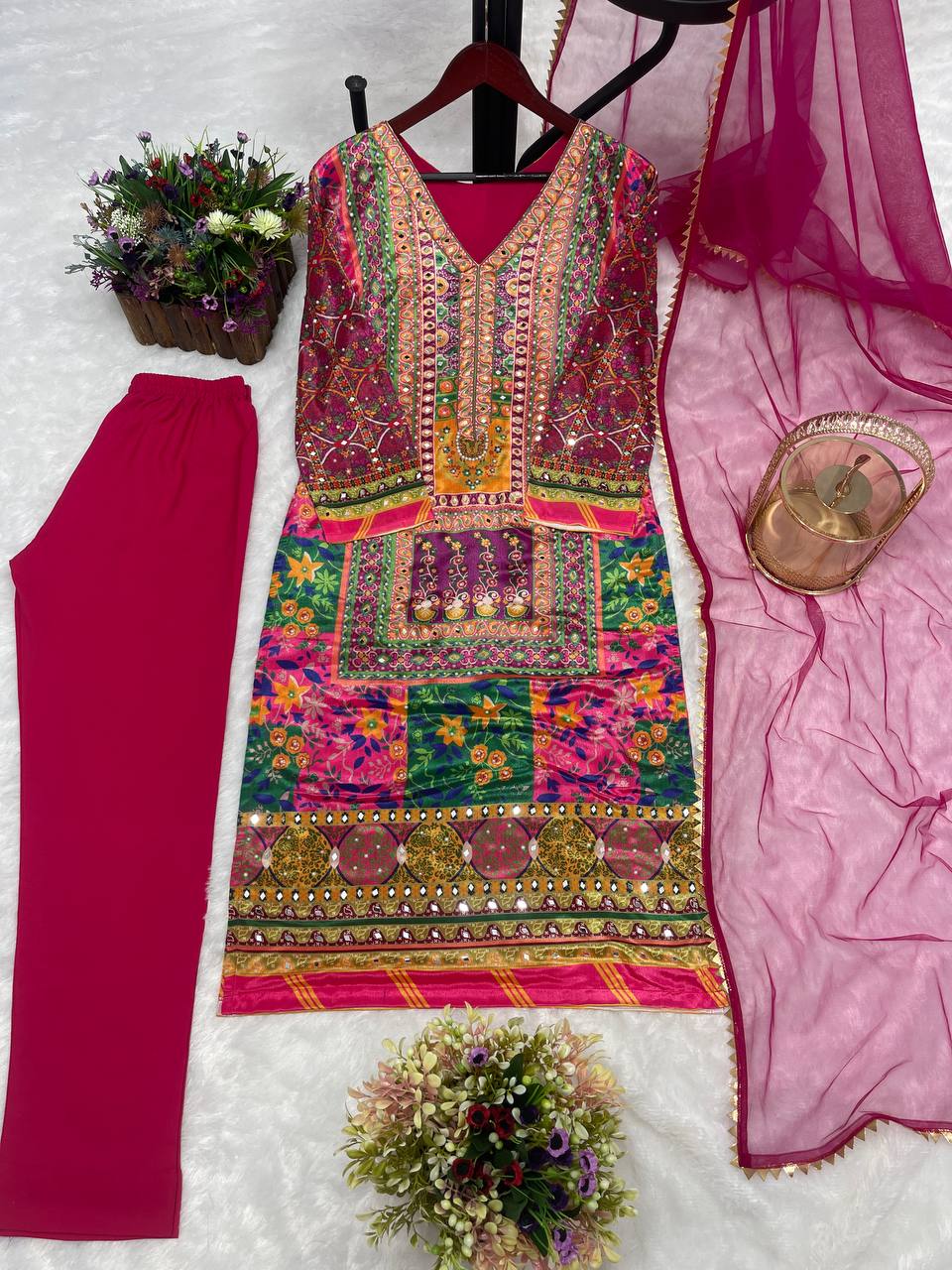 3 PIECE FANCY KURTI WITH PENT AND BEAUTIFUL DUPATTA