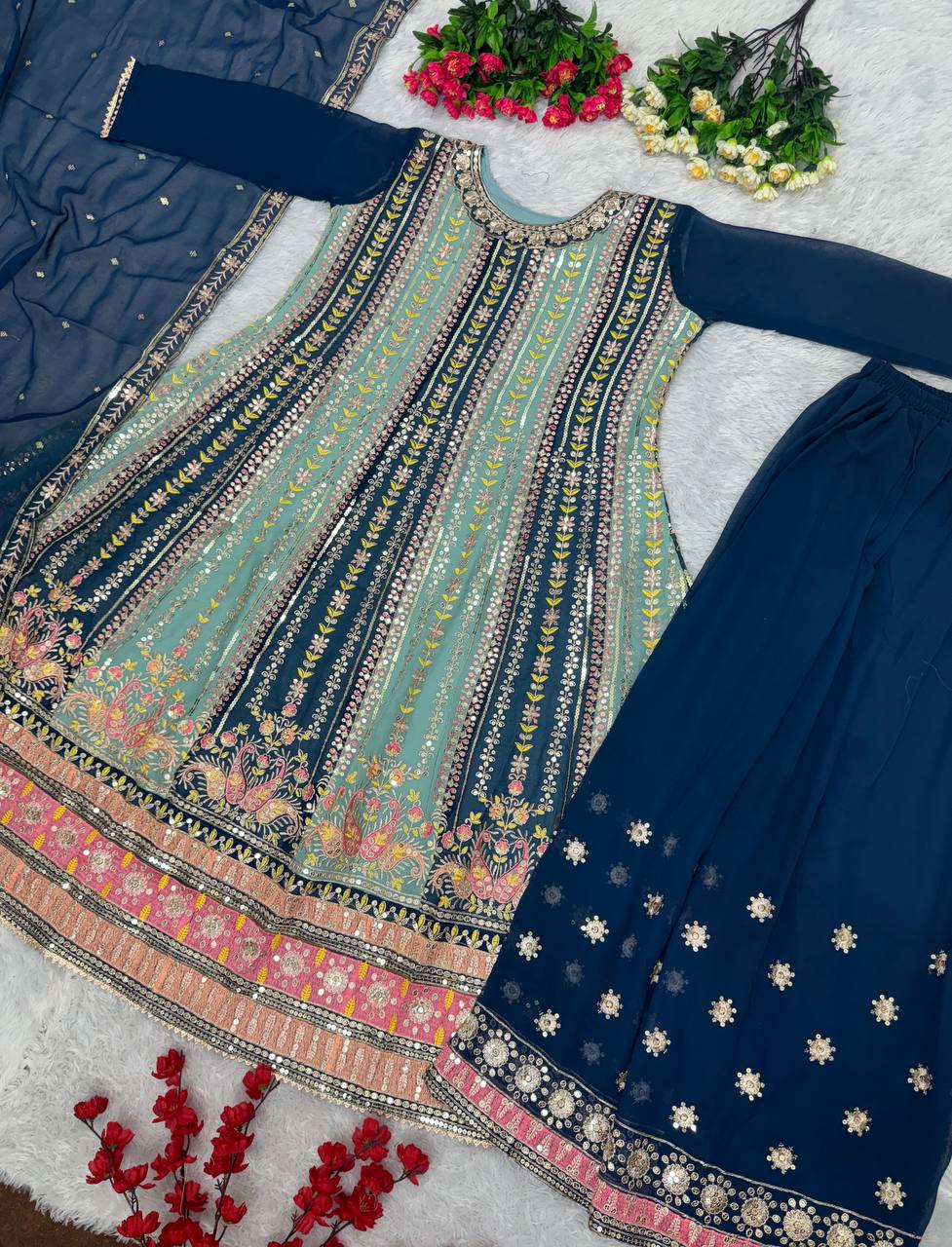 NEW DESIGNER EMBROIDERY SEQUENCES WORK TOP WITH SHARARA