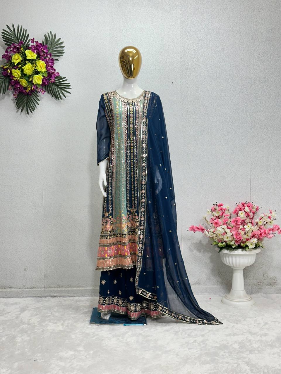 NEW DESIGNER EMBROIDERY SEQUENCES WORK TOP WITH SHARARA