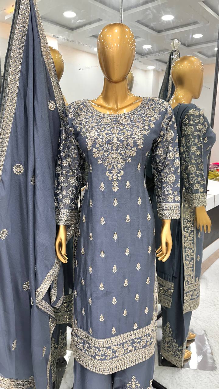 New Ready-made Collection With Pure Chinnon Silk And Heavy Embroidery Sequence Work