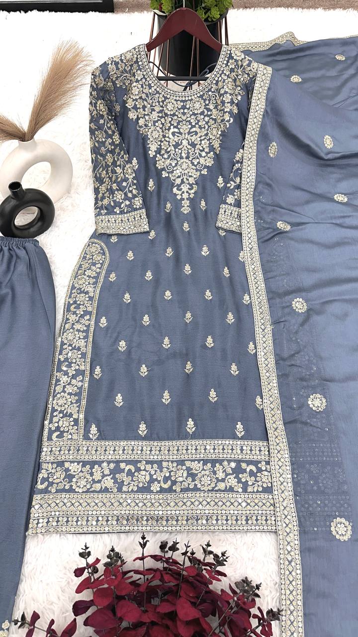 New Ready-made Collection With Pure Chinnon Silk And Heavy Embroidery Sequence Work