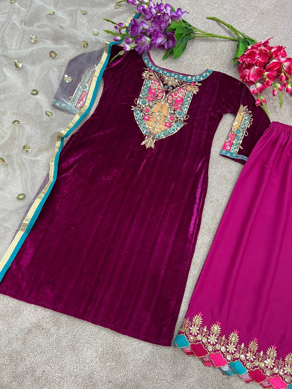 Velvet fabric Party Wear Look Top-Dupatta and Fully Stiched Bottom *💥👗💃🛍👌NSR