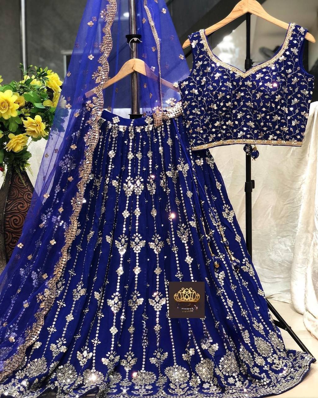 DARK BLUE COLOUR 9MM SEQUNCE EMBLISHED LEHENGA CHOLI