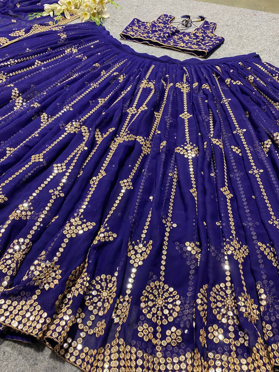 DARK BLUE COLOUR 9MM SEQUNCE EMBLISHED LEHENGA CHOLI