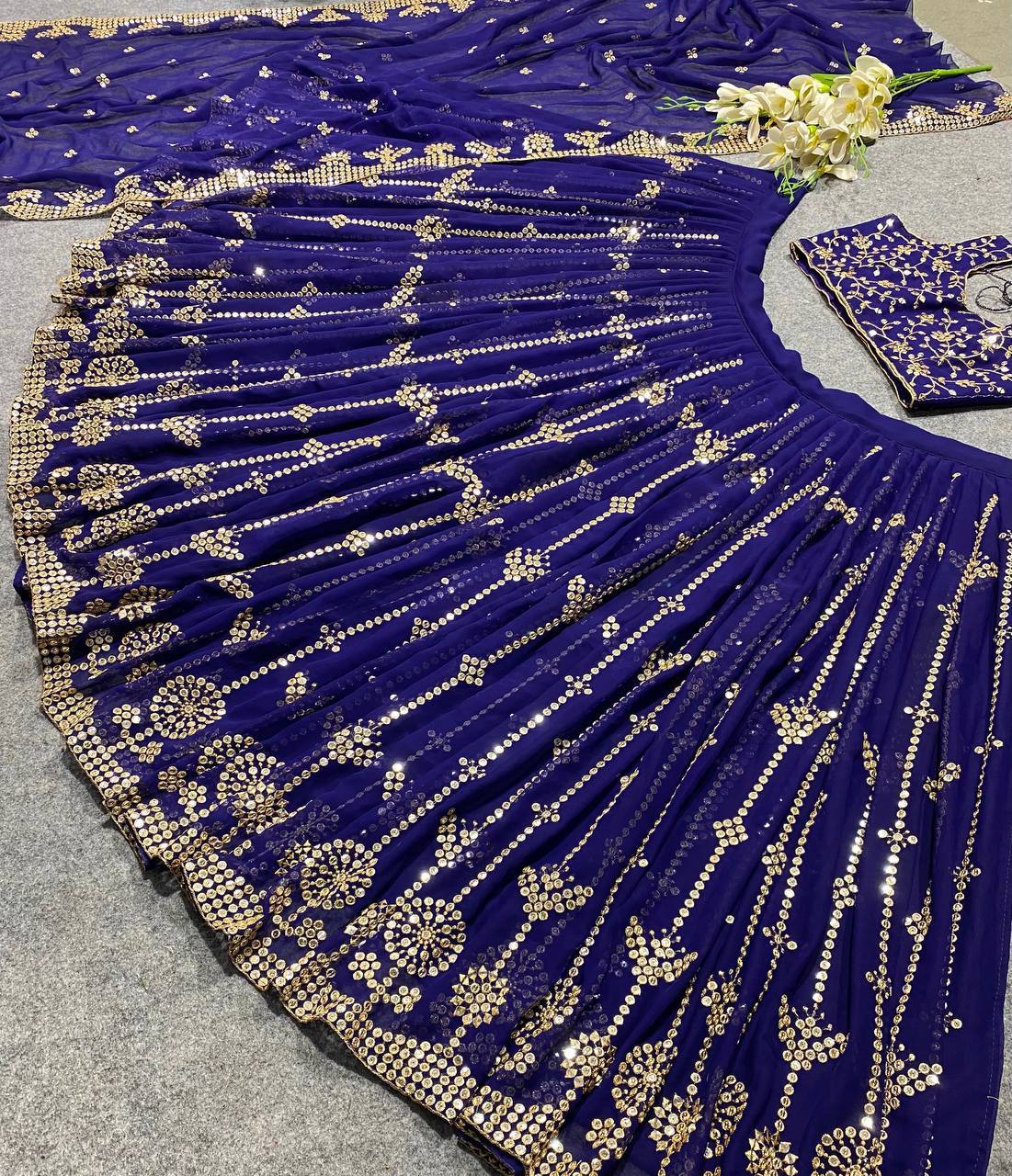 DARK BLUE COLOUR 9MM SEQUNCE EMBLISHED LEHENGA CHOLI