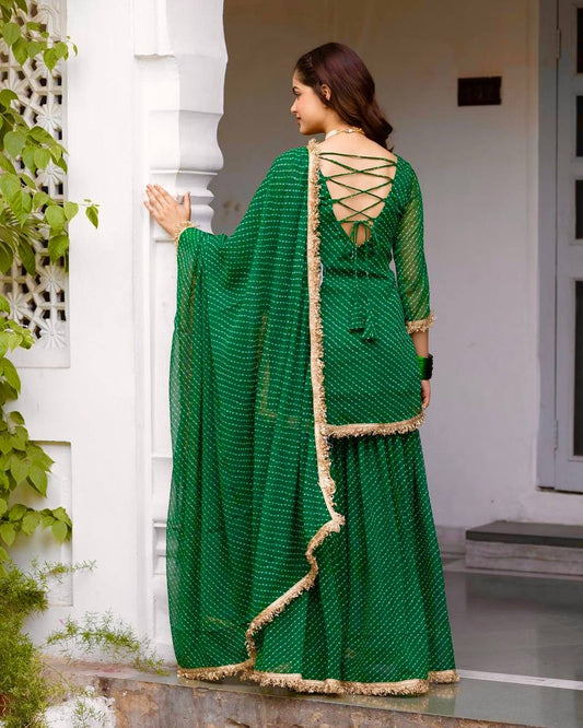 GREEN  COLOUR GOOGETTE FABRIC MILL FABRIC  SHARARA SUIT