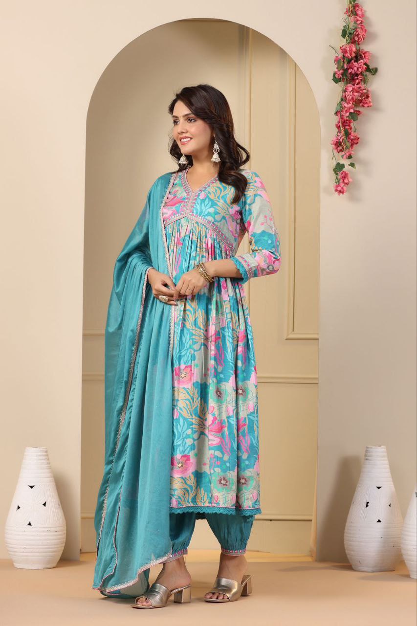 SKY BLUE  COLOUR   ALIA CUT   KURTI