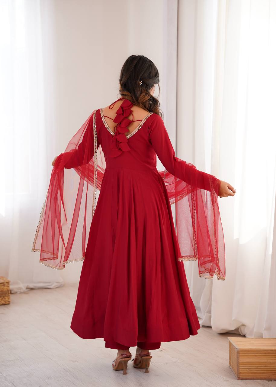 PURE ROMANSILK CHANDERI FABRIC FULLY FLARE ANARKALI