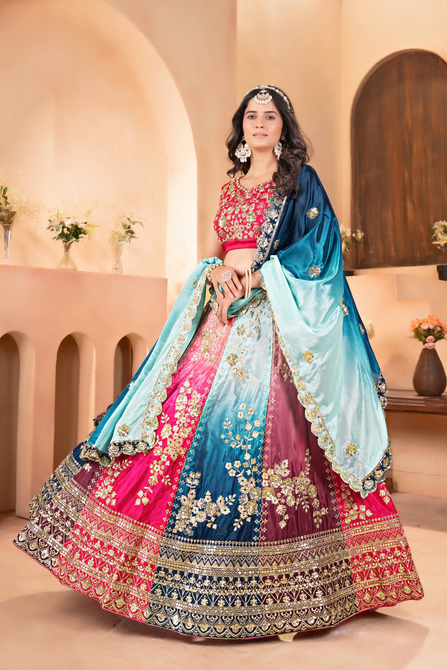 Chinon Pedding Sequins and Zari Embroidery Work Choli