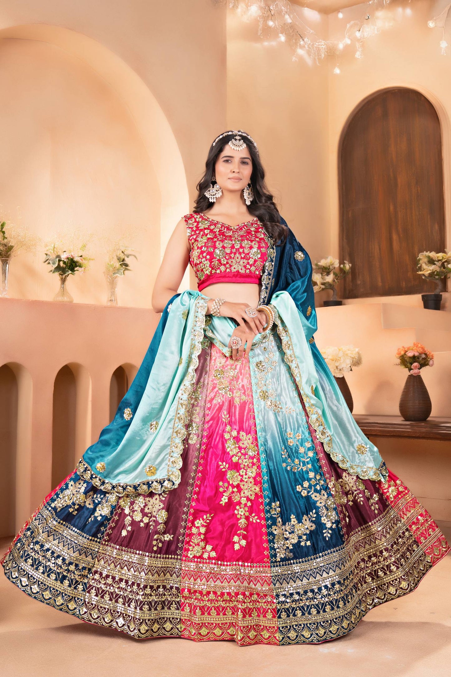 Chinon Pedding Sequins and Zari Embroidery Work Choli