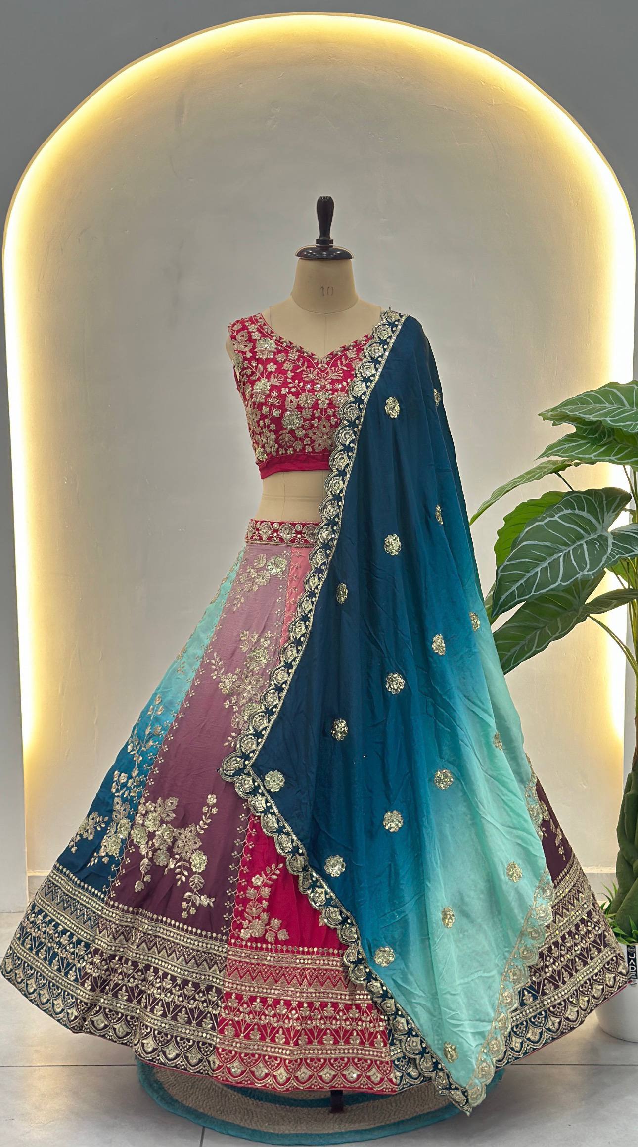 Chinon Pedding Sequins and Zari Embroidery Work Choli