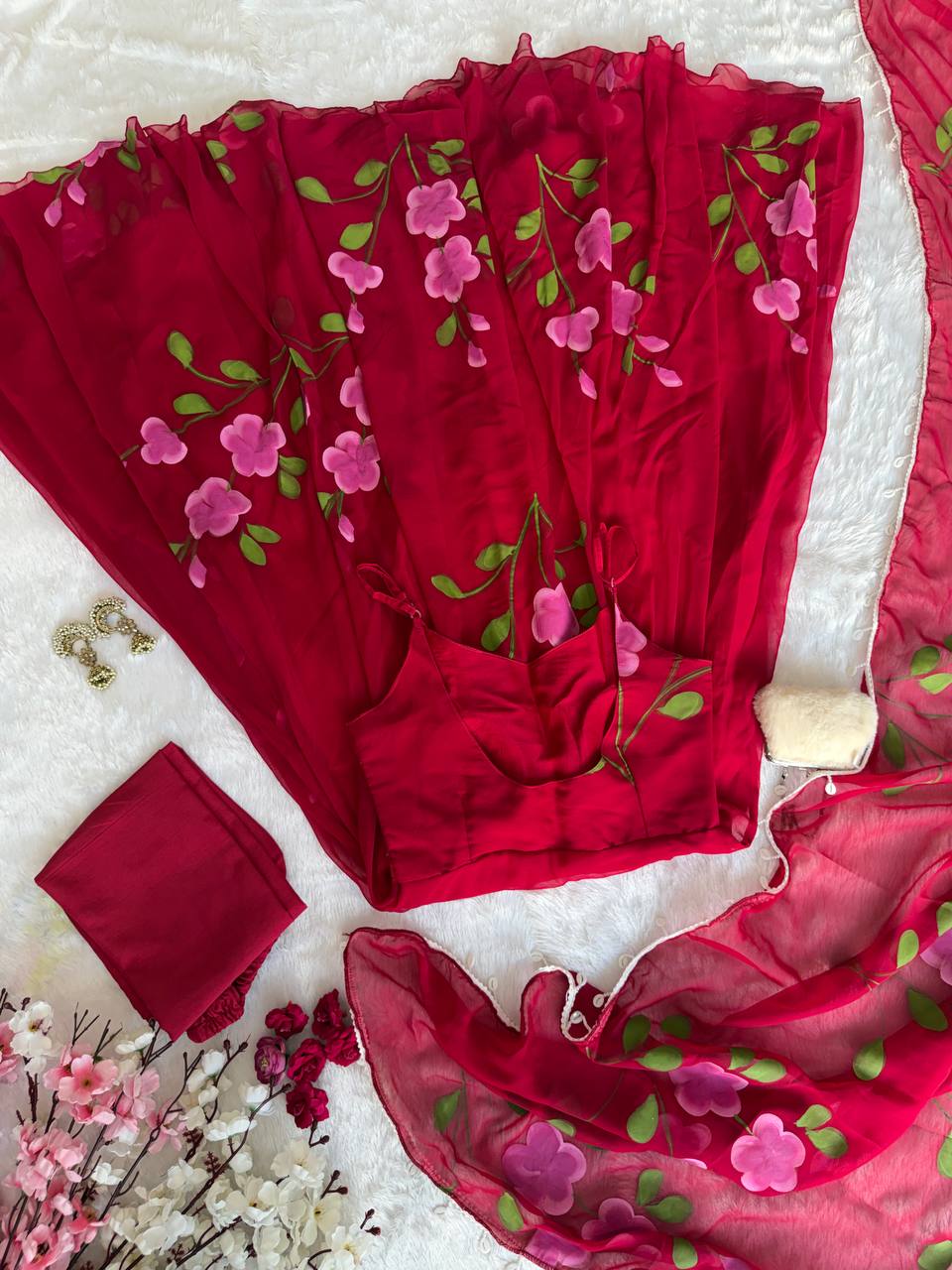 Georgette handpainted Anarkali suit