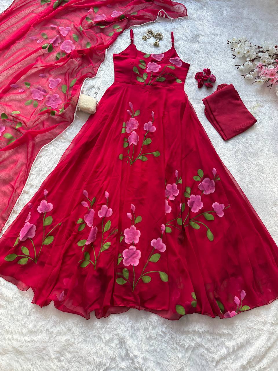 Georgette handpainted Anarkali suit