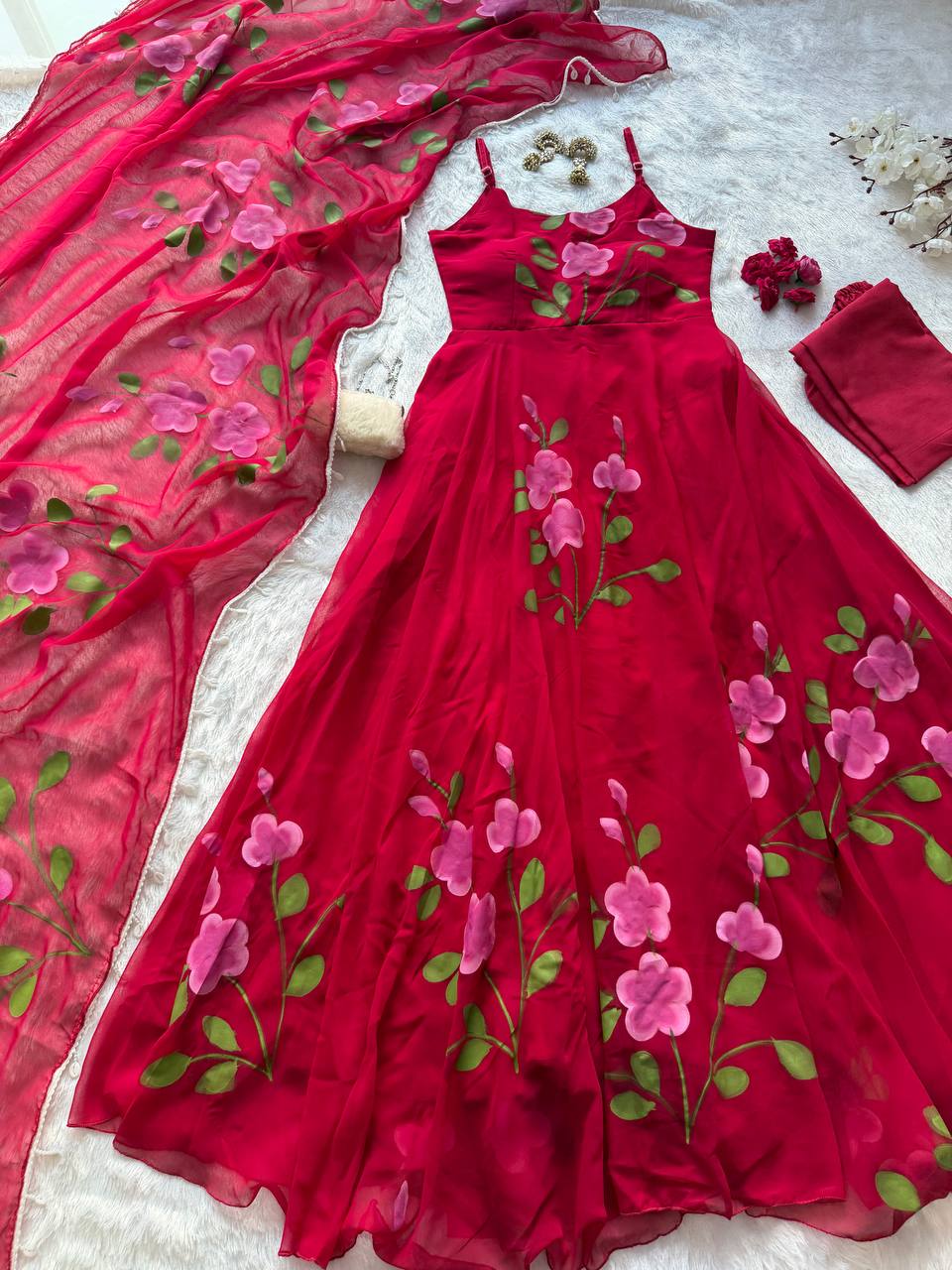 Georgette handpainted Anarkali suit