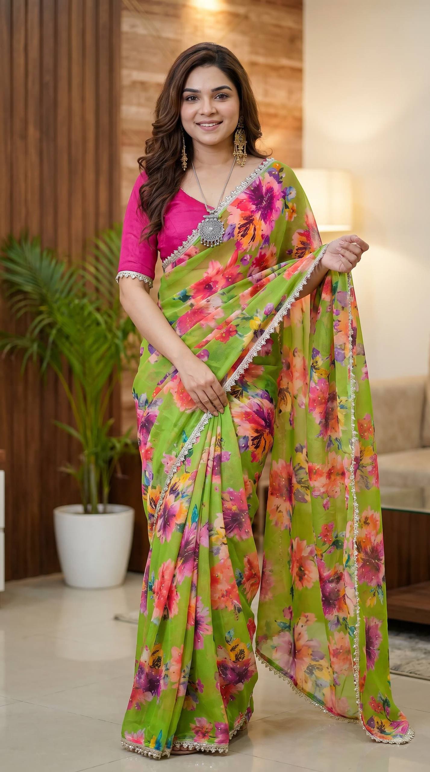 Soft pure Georgette golden diamond work sarees