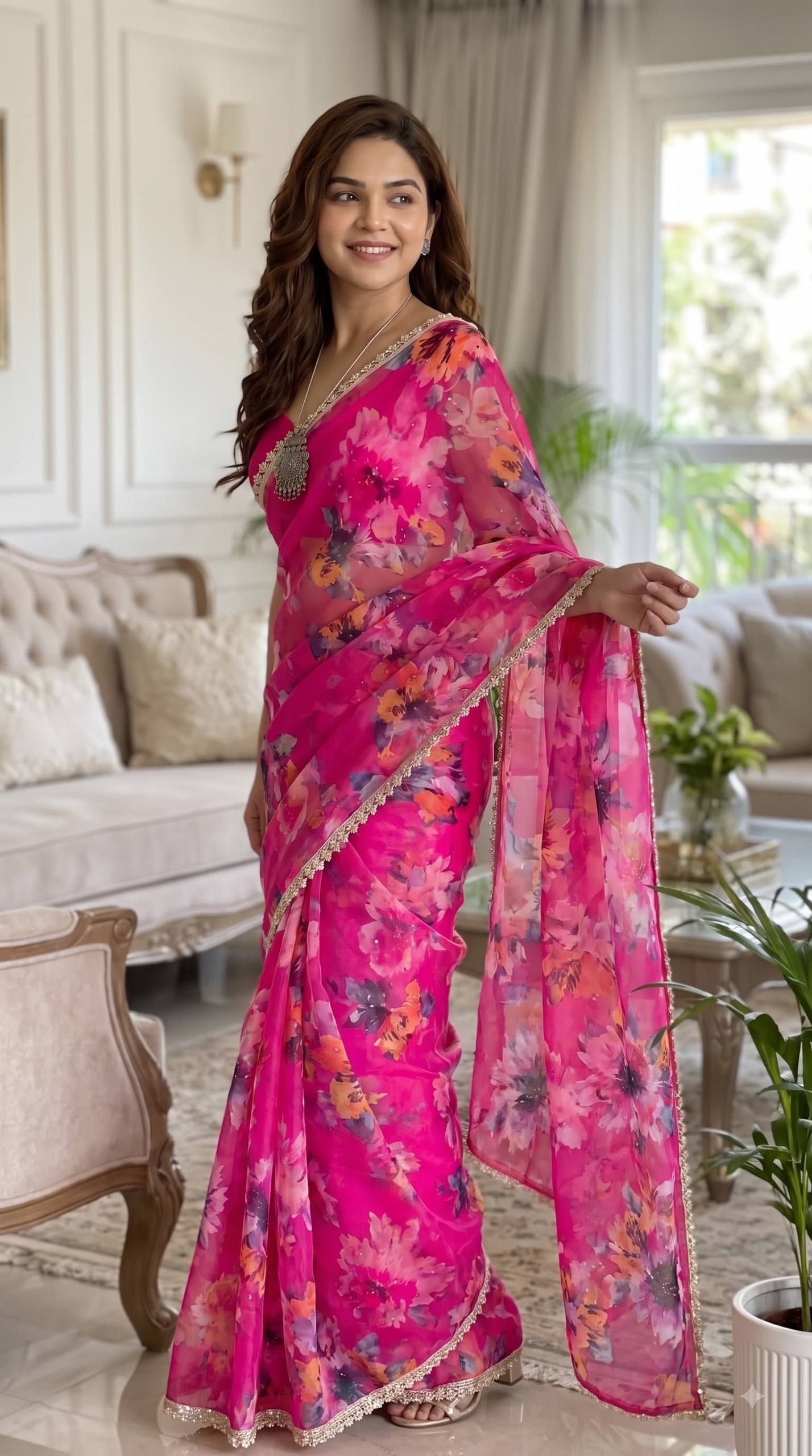 Soft pure Georgette golden diamond work sarees