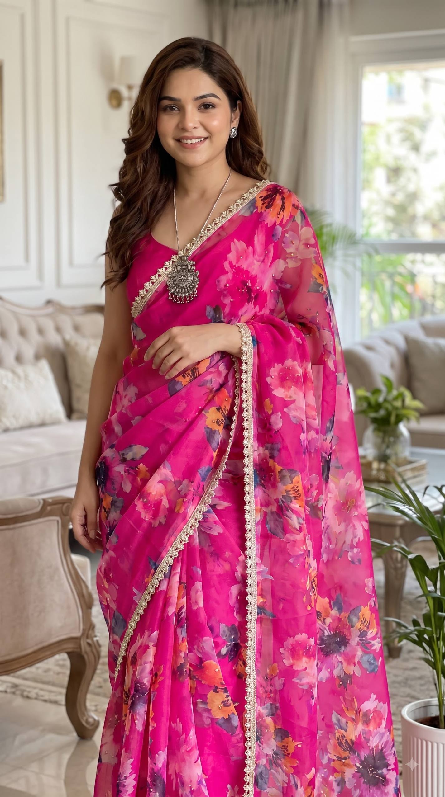 Soft pure Georgette golden diamond work sarees