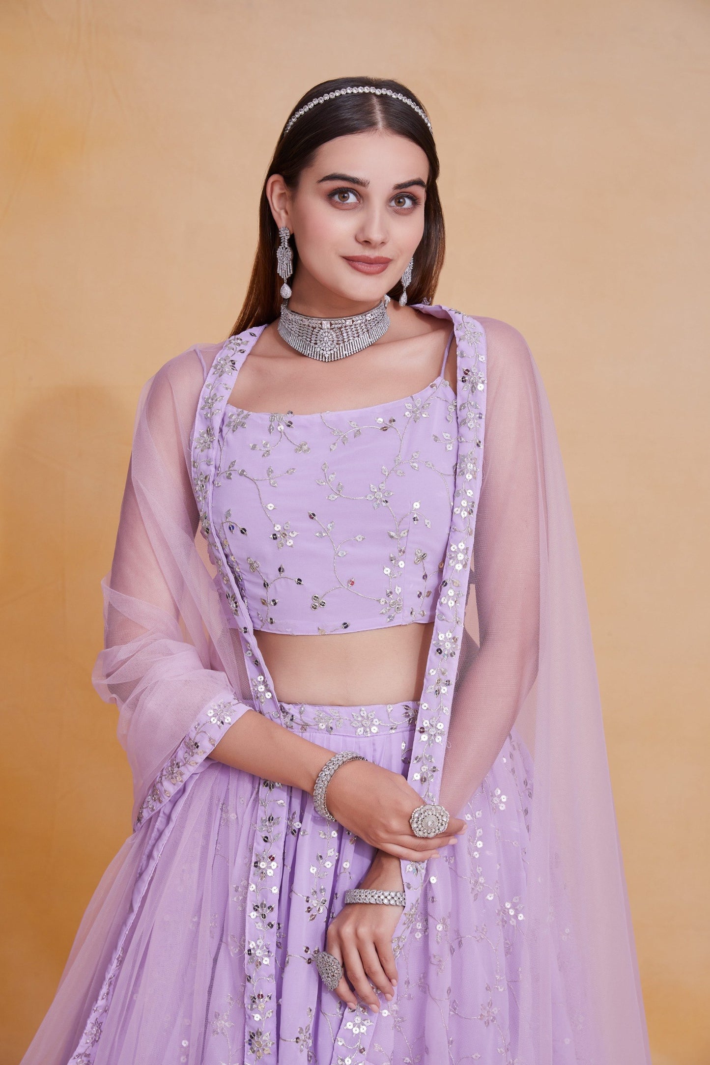 Premium Georgette Heavy Zari & Sequence Embroidery Lehenga Fabric