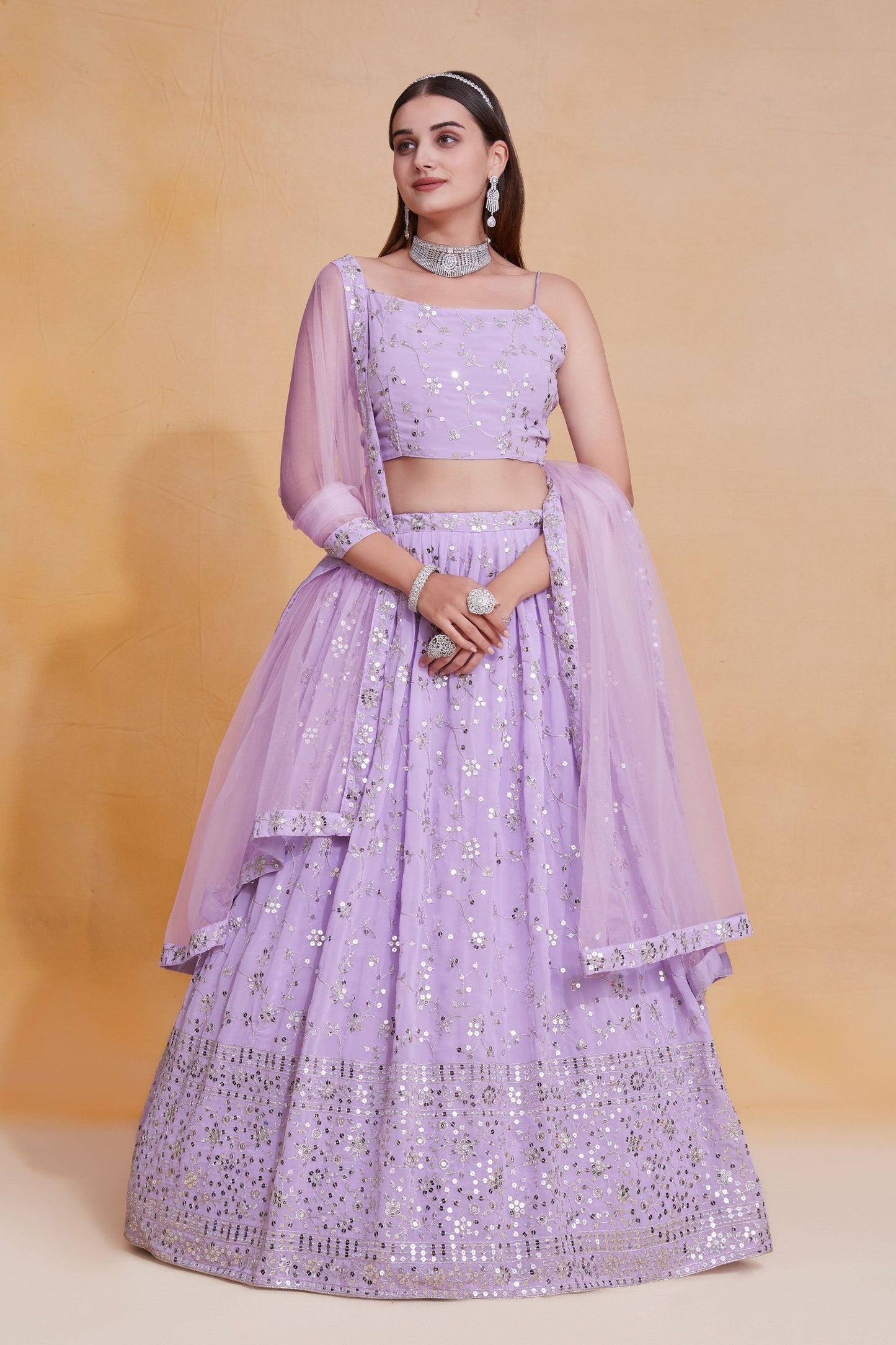 Premium Georgette Heavy Zari & Sequence Embroidery Lehenga Fabric