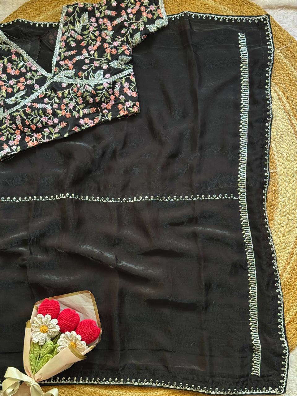 Soft Space Silk Saree With Heavy Embroidery Sequence