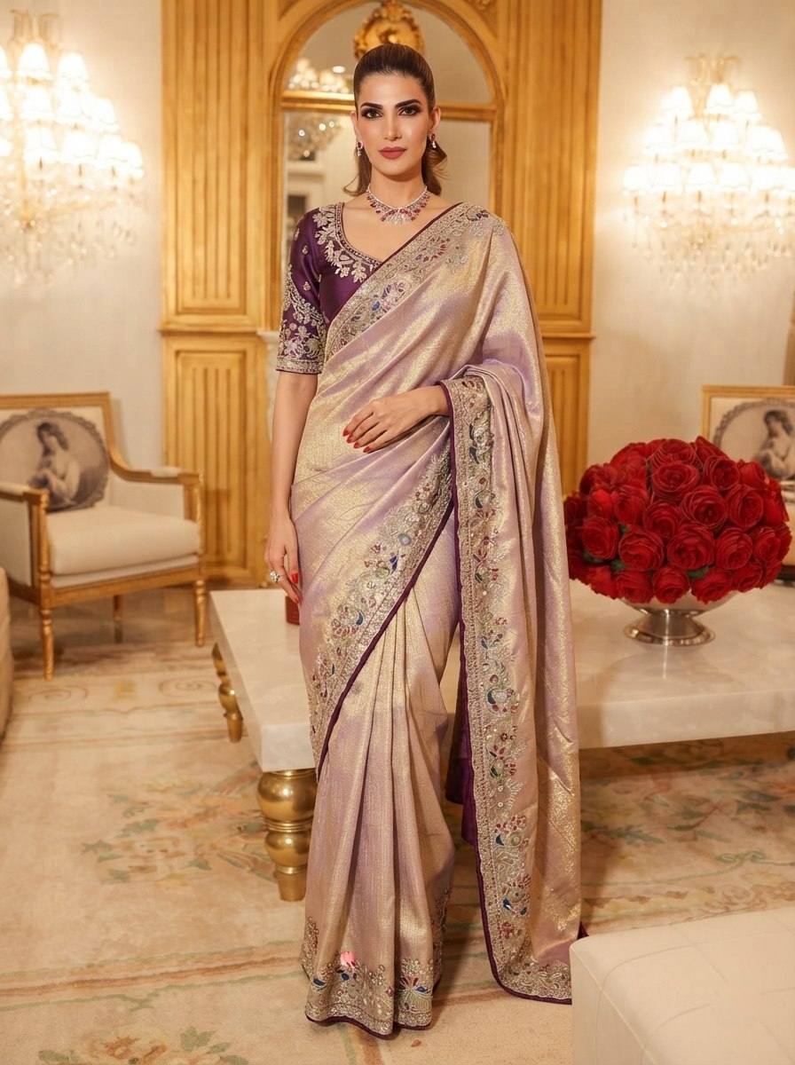Wedding Wear Pure Kanjivarm Silk Heavy Embroidery Work Saree