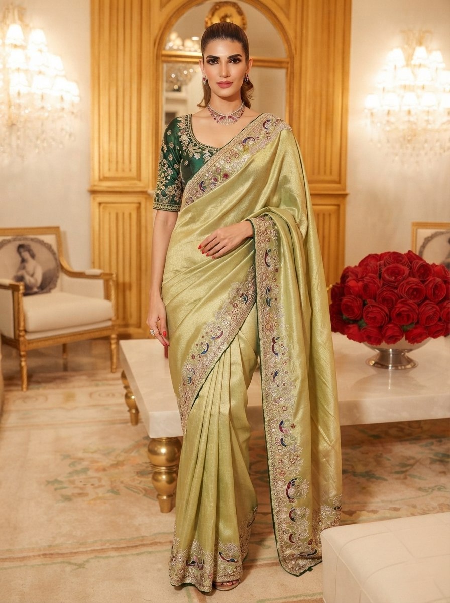 Wedding Wear Pure Kanjivarm Silk Heavy Embroidery Work Saree