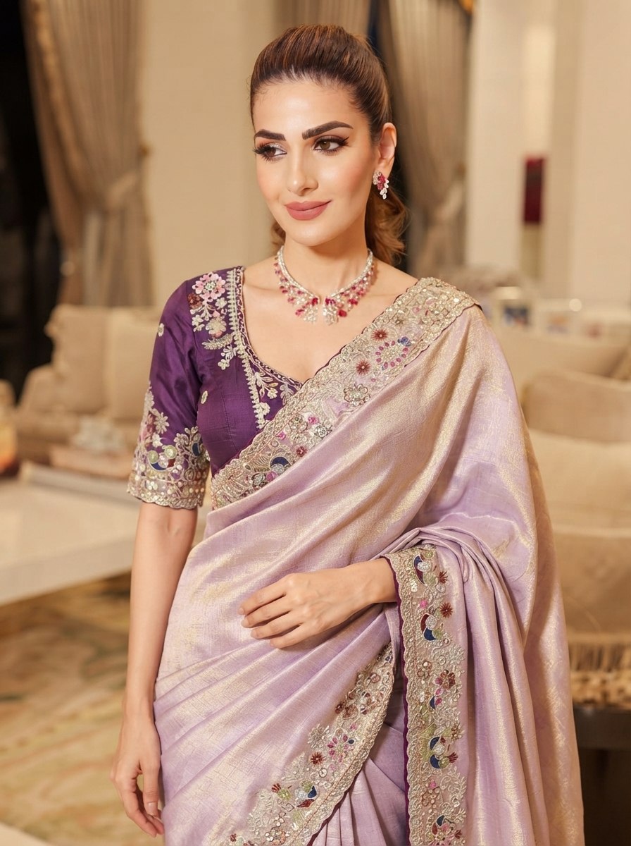 Wedding Wear Pure Kanjivarm Silk Heavy Embroidery Work Saree