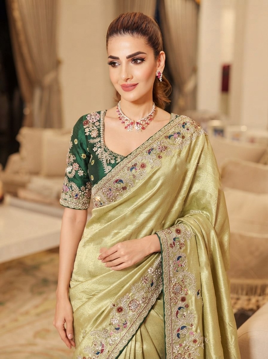 Wedding Wear Pure Kanjivarm Silk Heavy Embroidery Work Saree