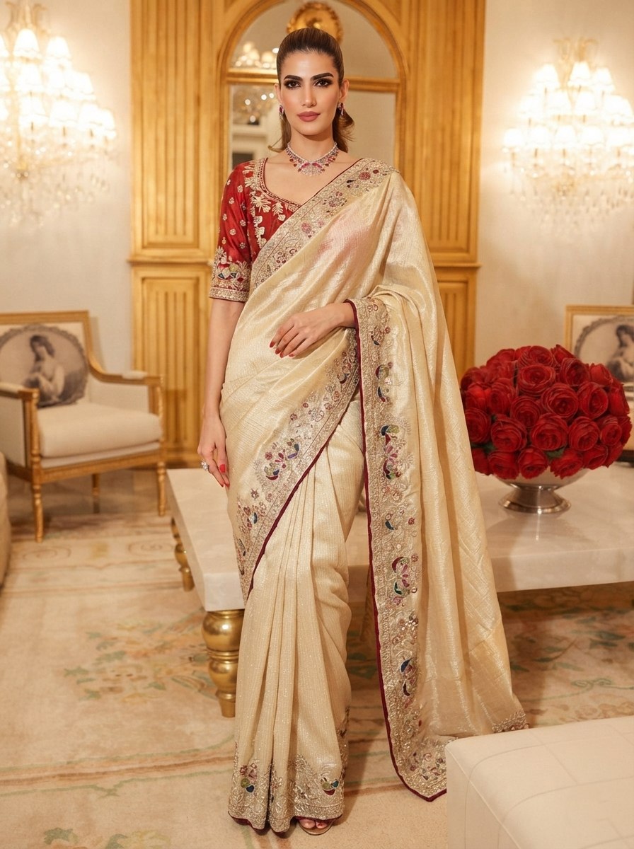 Wedding Wear Pure Kanjivarm Silk Heavy Embroidery Work Saree