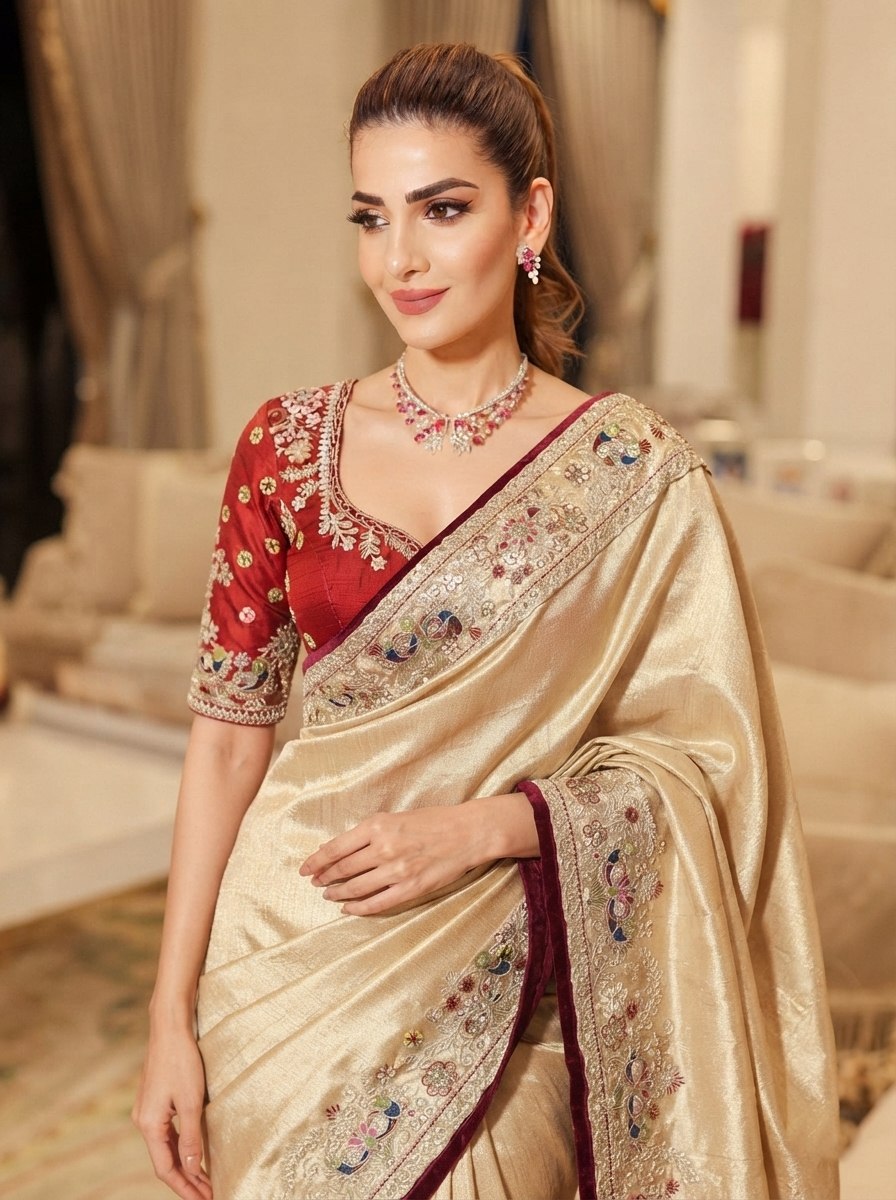 Wedding Wear Pure Kanjivarm Silk Heavy Embroidery Work Saree
