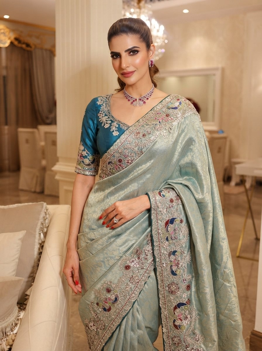 Wedding Wear Pure Kanjivarm Silk Heavy Embroidery Work Saree