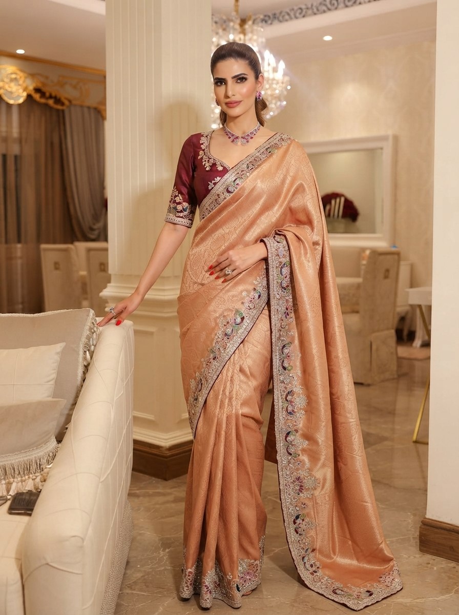 Wedding Wear Pure Kanjivarm Silk Heavy Embroidery Work Saree