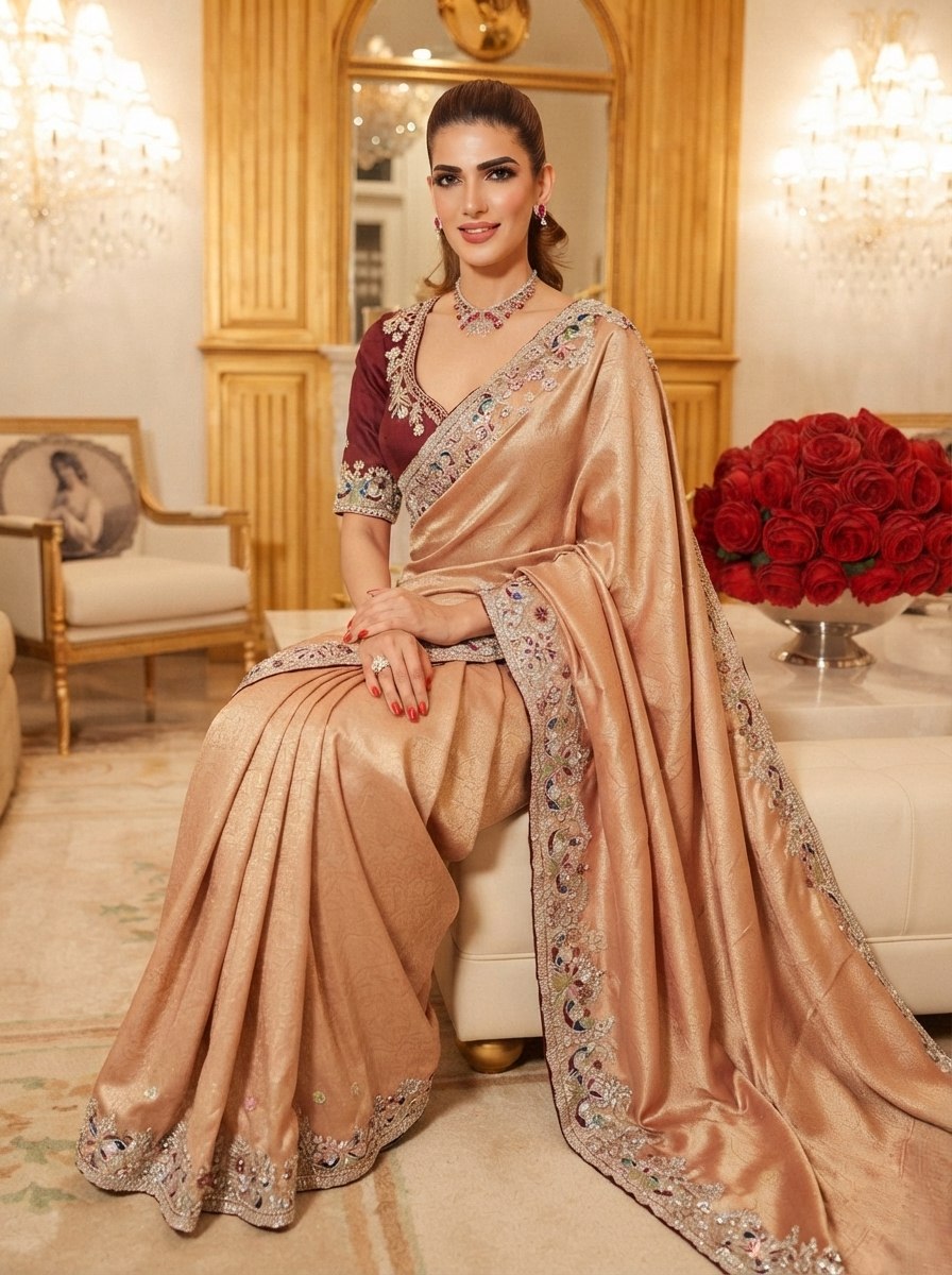 Wedding Wear Pure Kanjivarm Silk Heavy Embroidery Work Saree