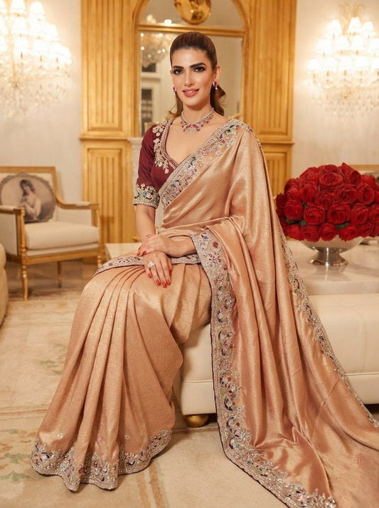 Wedding Wear Pure Kanjivarm Silk Heavy Embroidery Work Saree