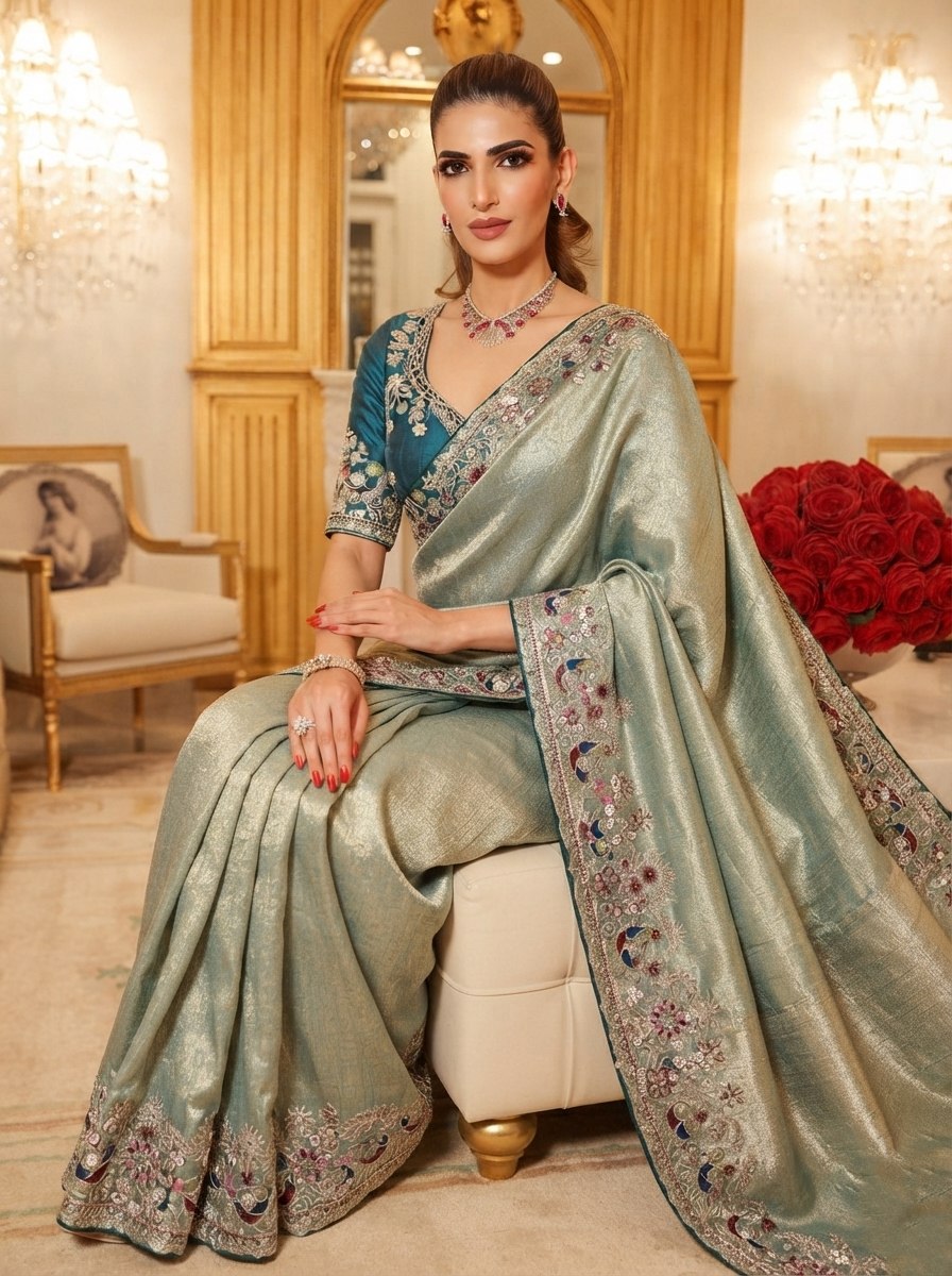 Wedding Wear Pure Kanjivarm Silk Heavy Embroidery Work Saree