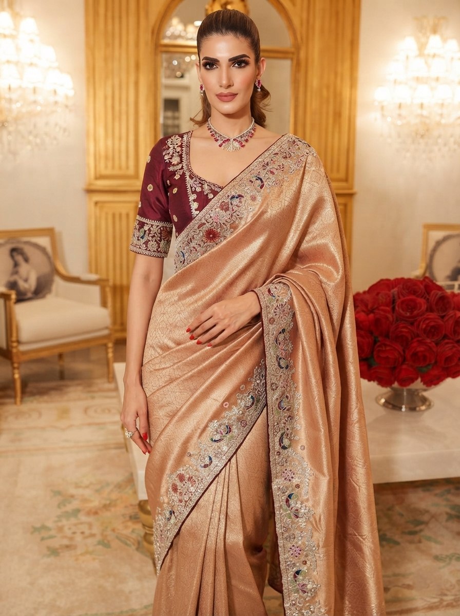 Wedding Wear Pure Kanjivarm Silk Heavy Embroidery Work Saree