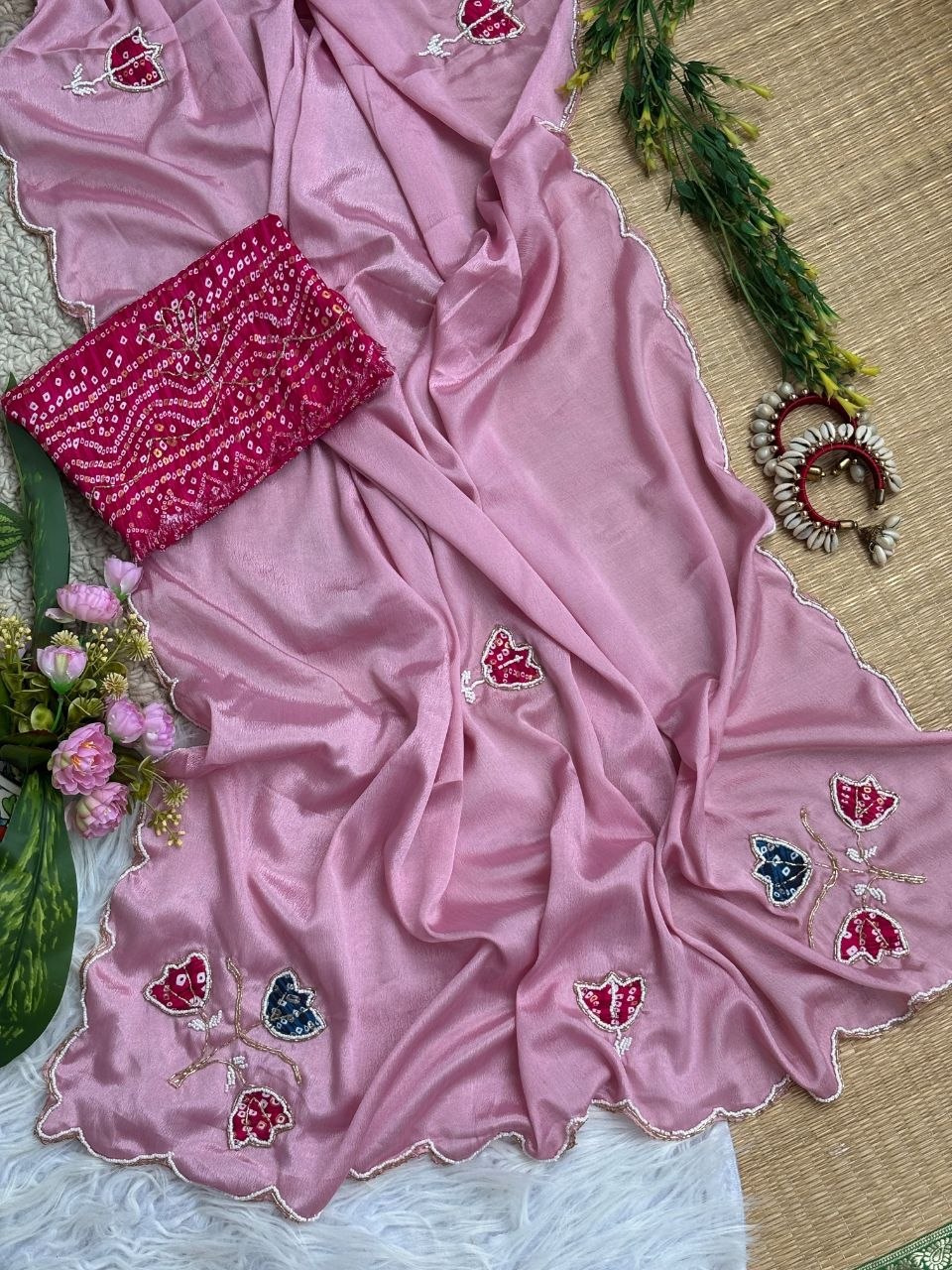 Very Soft nd Elegant Rich look chinnon silk saree