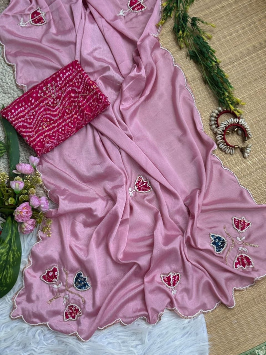 Very Soft nd Elegant Rich look chinnon silk saree