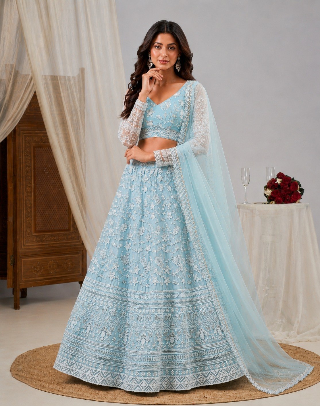 Soft Net Heavy Zari Sequence & Embroidery Work Choli