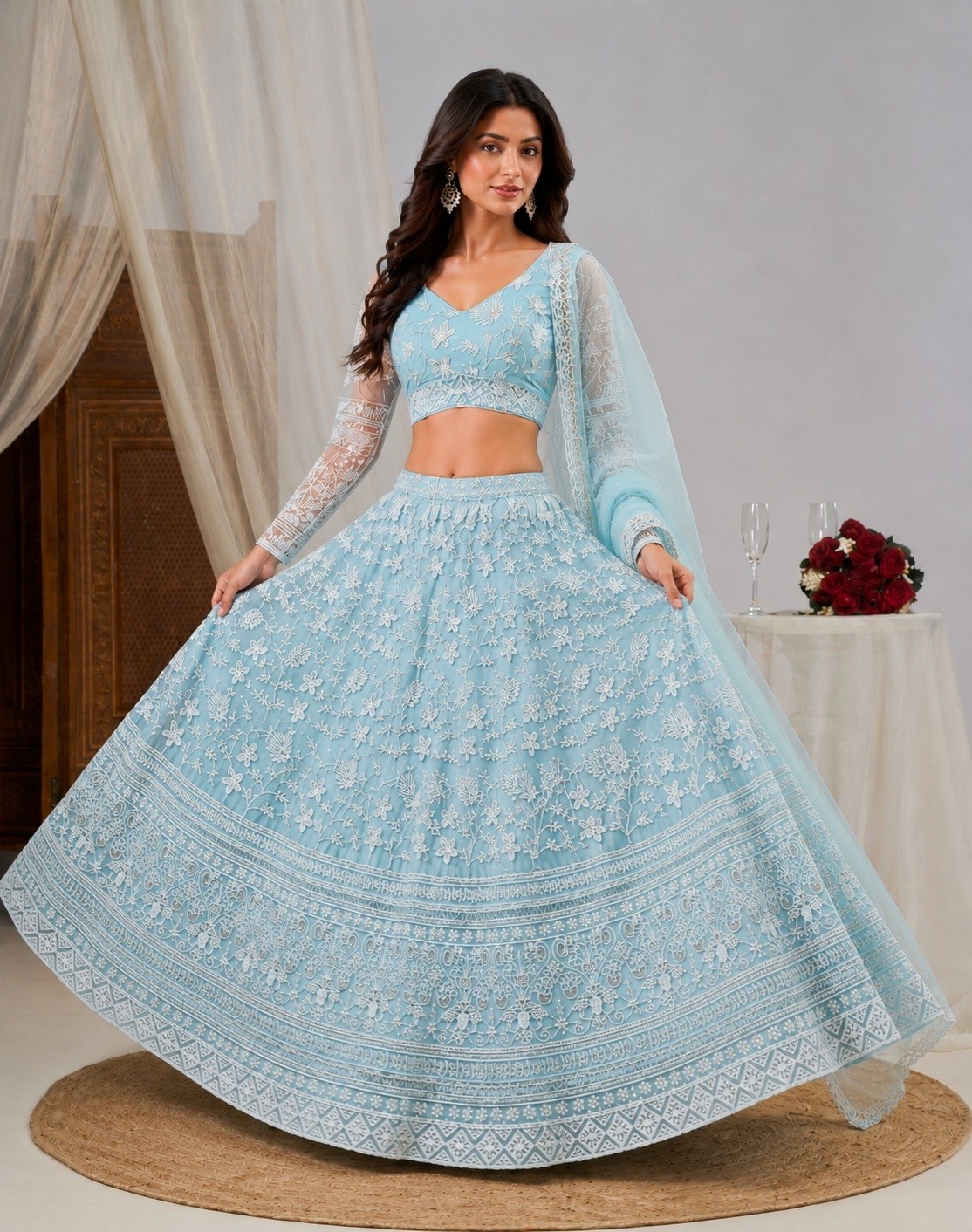 Soft Net Heavy Zari Sequence & Embroidery Work Choli
