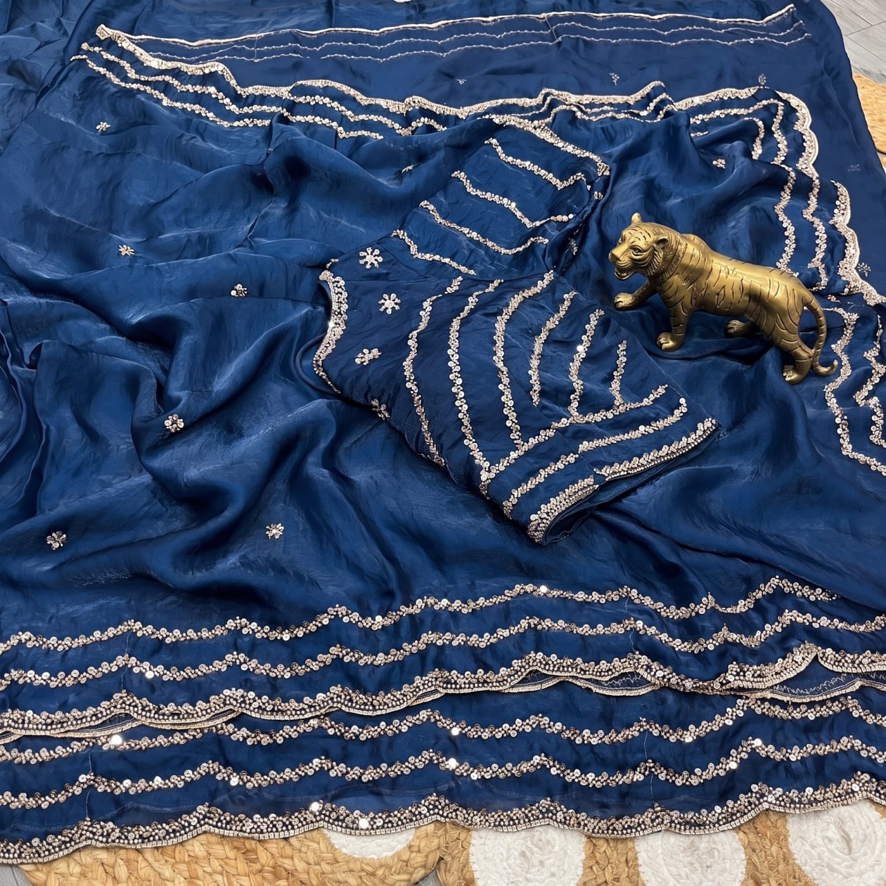 Pure Fandy Sattin Silk With Beautiful Original Rose Gold Beads Saree