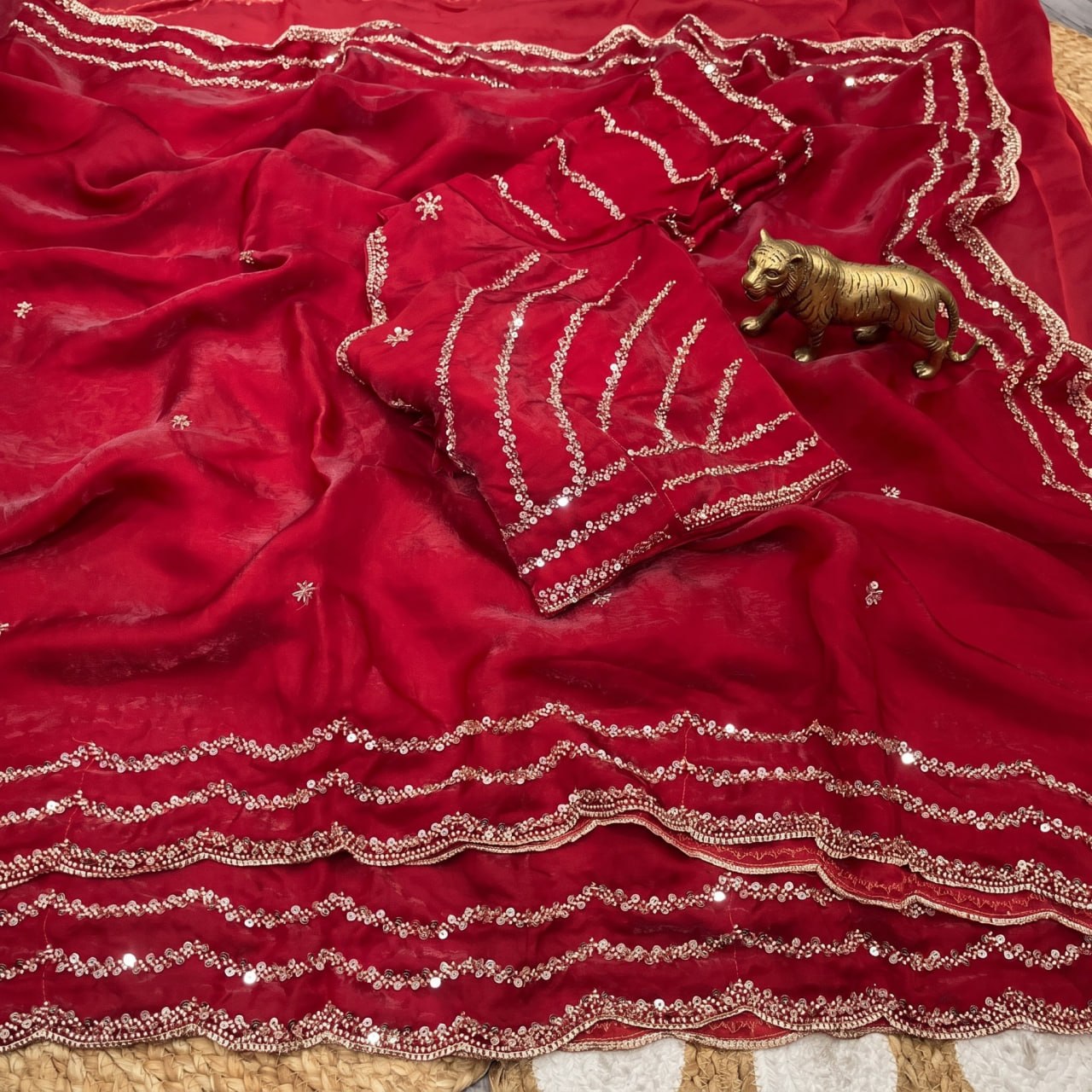 Pure Fandy Sattin Silk With Beautiful Original Rose Gold Beads Saree