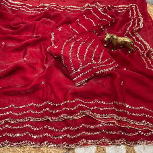 Pure Fandy Sattin Silk With Beautiful Original Rose Gold Beads Saree