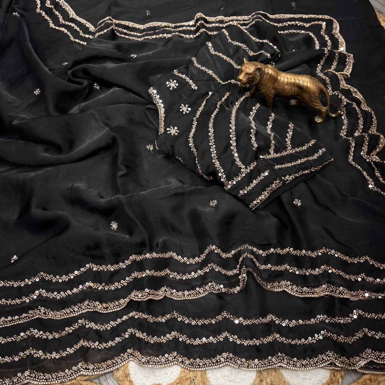 Pure Fandy Sattin Silk With Beautiful Original Rose Gold Beads Saree