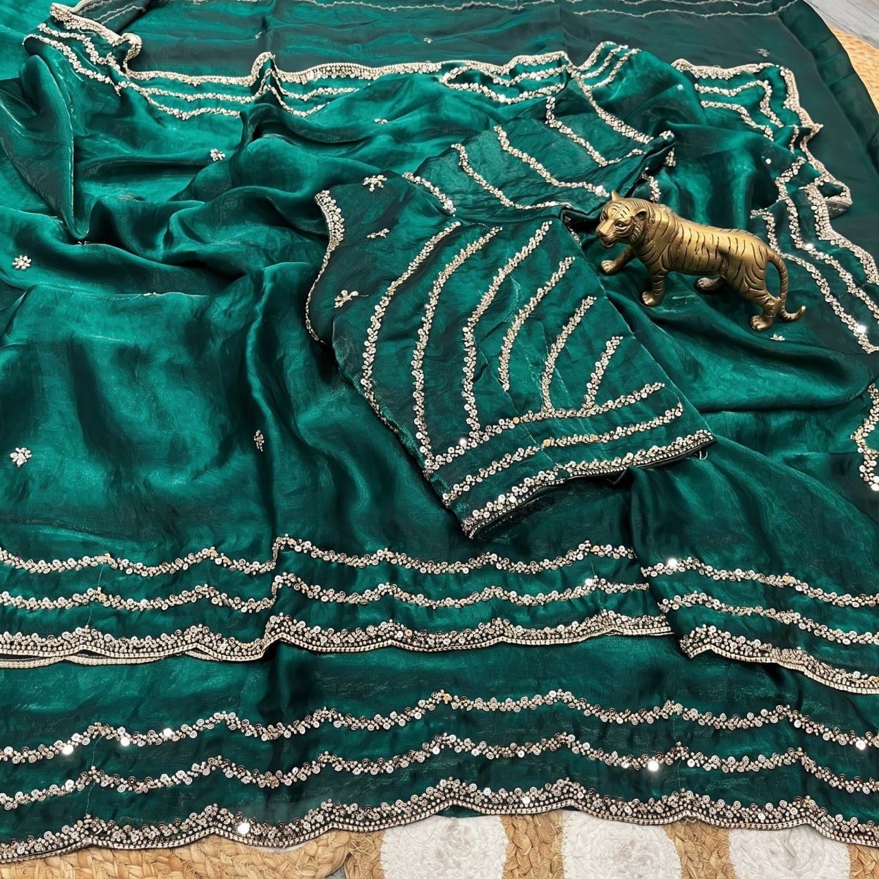 Pure Fandy Sattin Silk With Beautiful Original Rose Gold Beads Saree